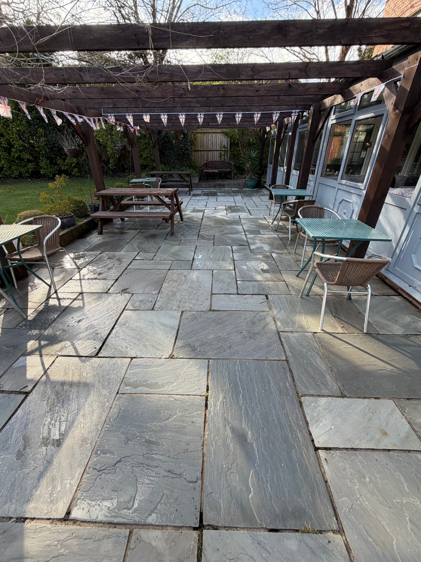 Indian sandstone patio after cleaning