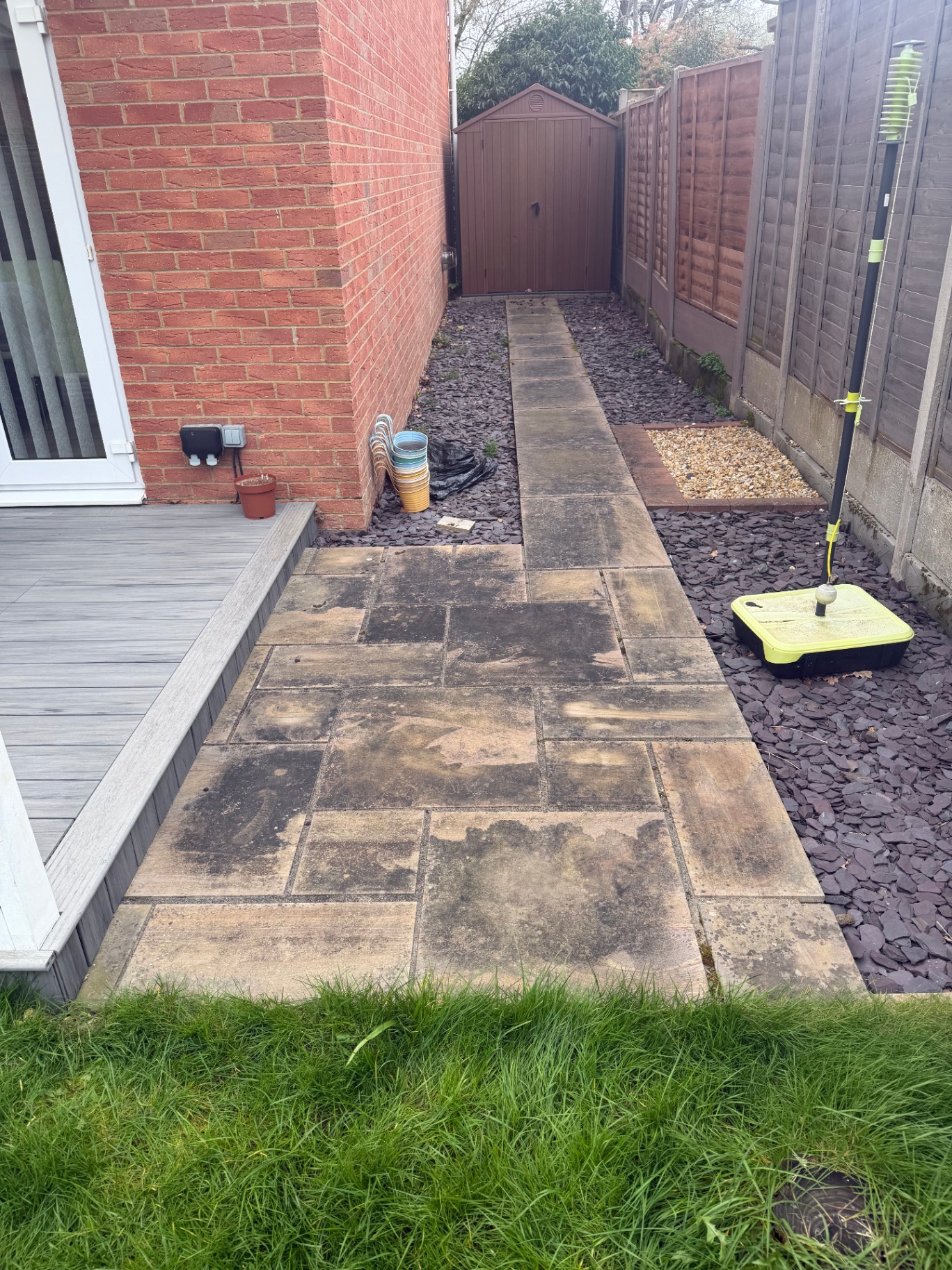 Slate patio before cleaning
